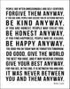 Mother Teresa Quote Print // Do It Anyway