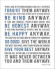Mother Teresa Quote Print // Do It Anyway