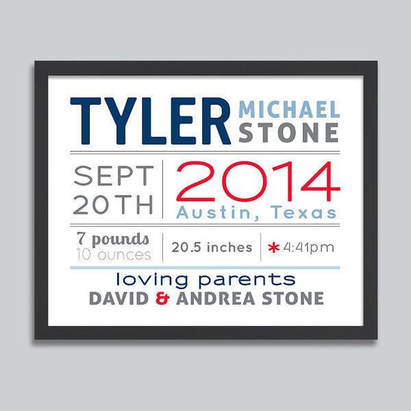 Personalized Birth Announcement Print // Horizontal Layout