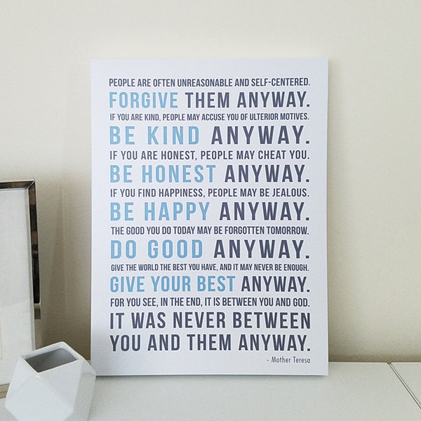 Mother Teresa Quote Canvas Art // Do It Anyway