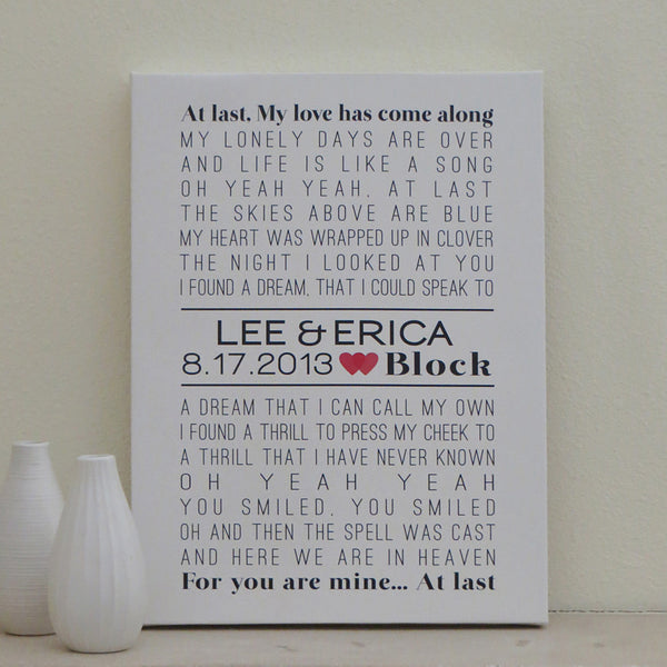 Wedding Anniversary Canvas Art // Wedding Song, Poem, or Vows