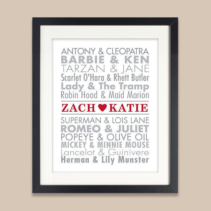Personalized Famous Couples Print // Classic Famous Names