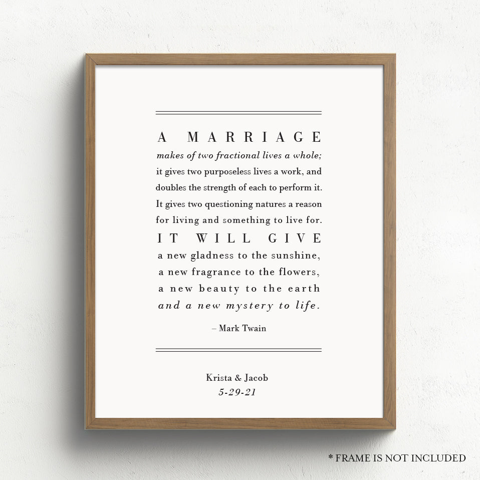 A Marriage Poem with Couple's Name & Date //  Mark Twain Poem