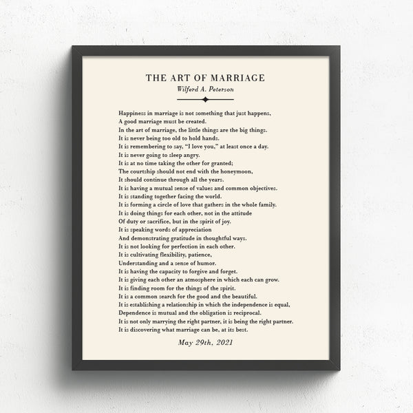 The Art of Marriage Poem // Personalized Wedding Anniversary Print