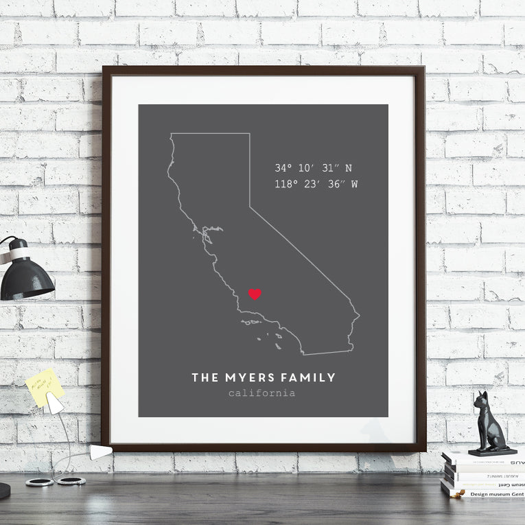 California Coordinates State Print // Any State