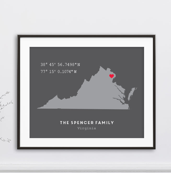 Virginia Custom Coordinates State Print // Any State