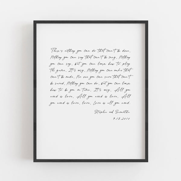 Custom Quote Script Print // Song Lyrics, Vows, Poem