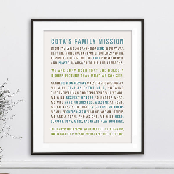 Custom Family Mission Wall Art // Multi Colors Bold Text