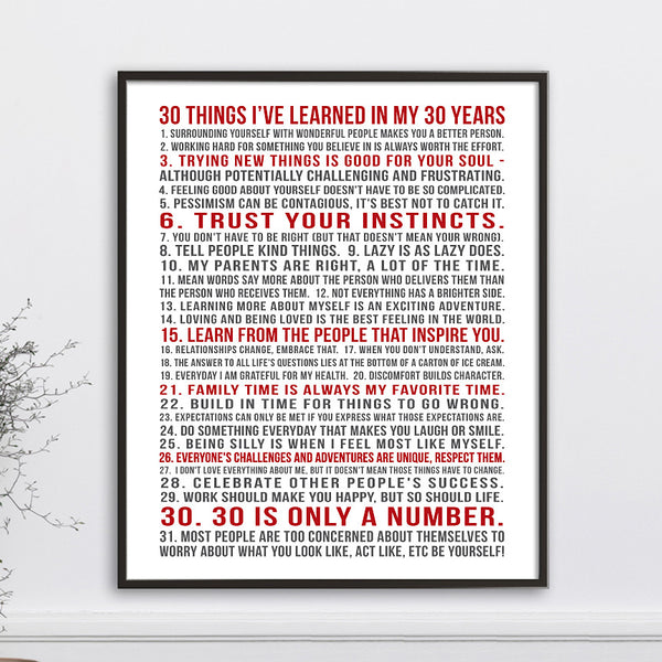 Milestone Birthday Memories Print //  Favorite List, Memories, & Sayings