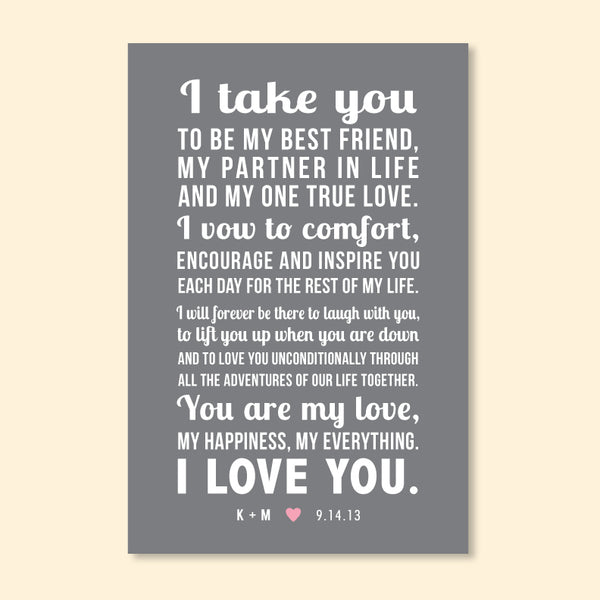 I Take You... Wedding Vows Print // Personalized Wedding Gift