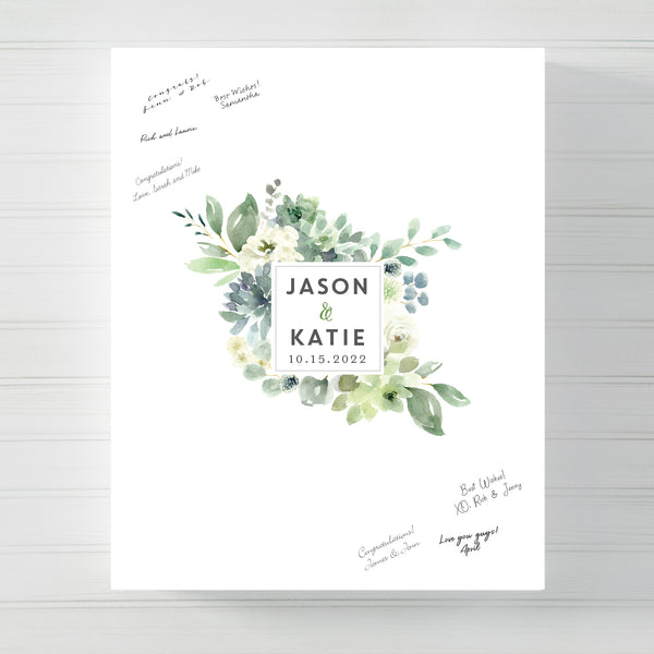 Floral Square Frame Wedding GuestBook Alternative // Poster or Canvas