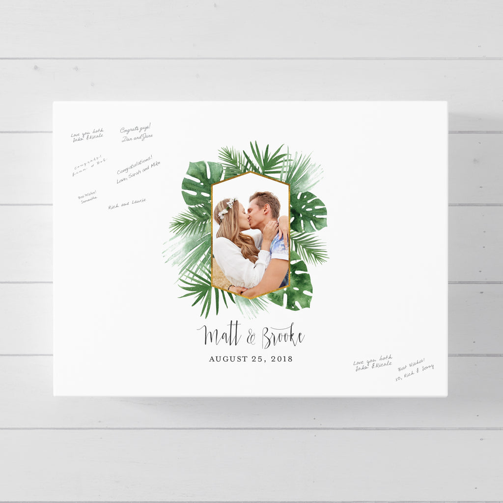 Tropical Green Leaves Wedding Guest Book Alternative //  Poster or Canvas