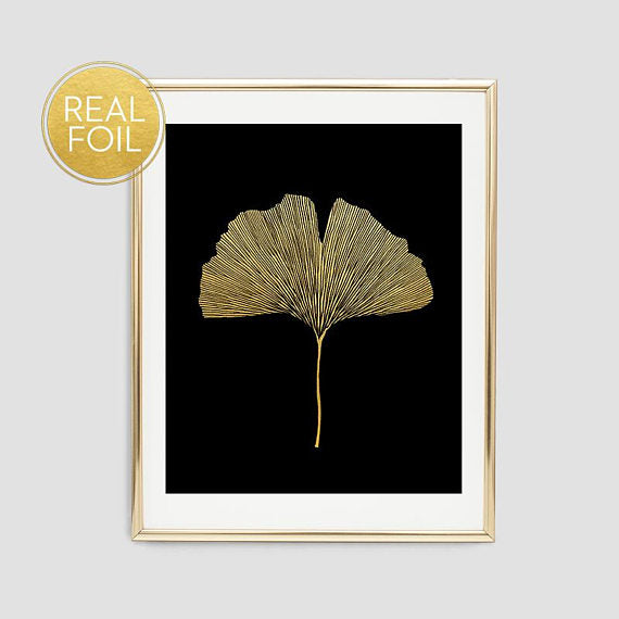 Gold Ginkgo Leaf Art Print // Real Gold Foil F12