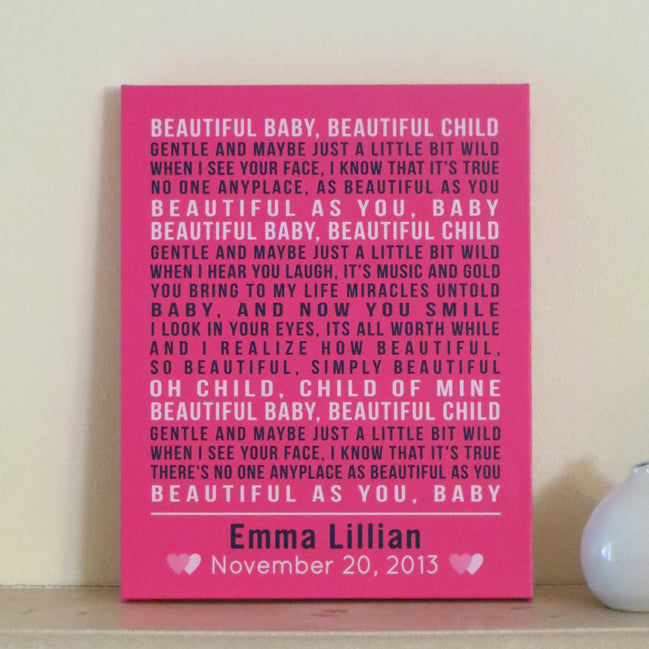 Personalized Nursery Canvas Art // Poem, Song, or Quote