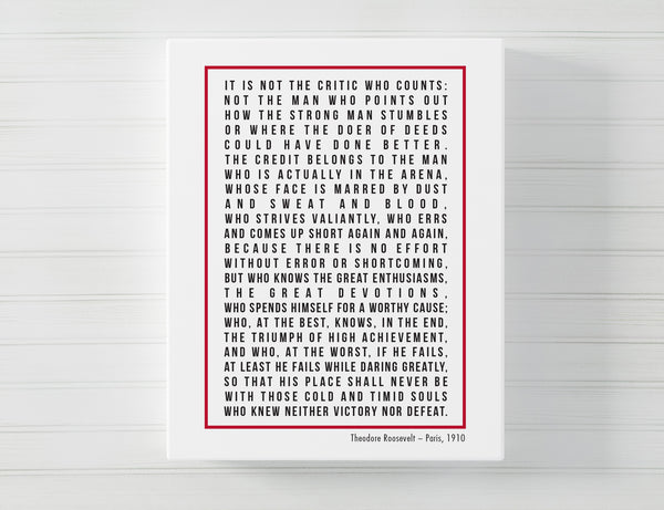 Man in the Arena Print - Bold // Inspirational Quote – Papermints