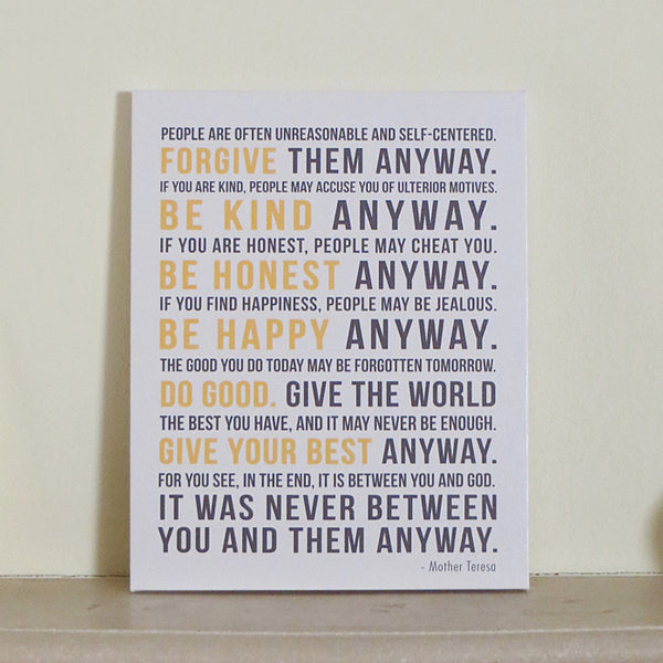 Mother Teresa Do It Anyway Canvas Art