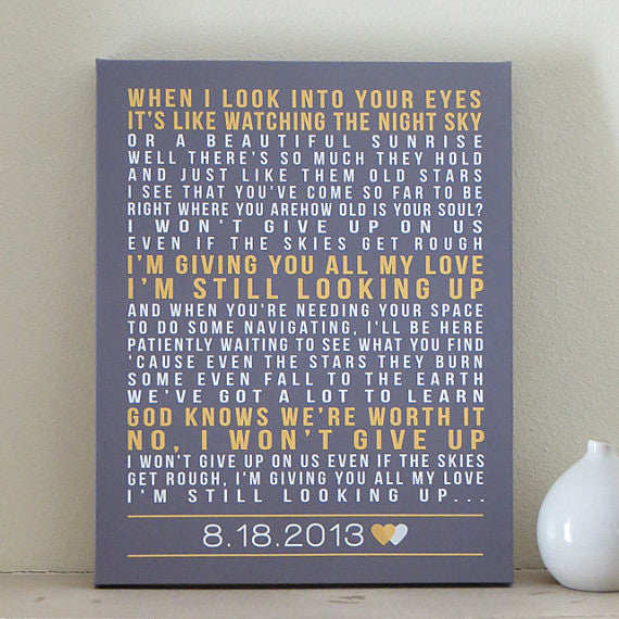 Song Lyrics Canvas Art // Wedding Anniversary Gift