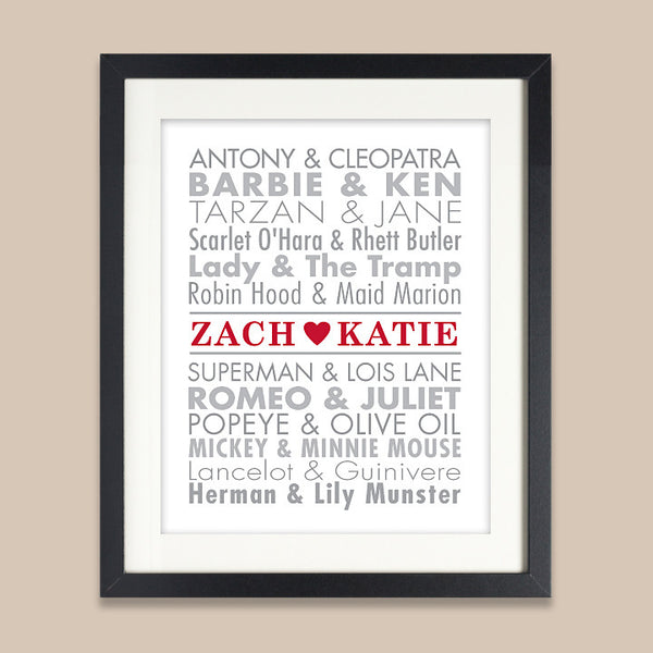 Personalized Famous Couples Print // Classic Famous Names