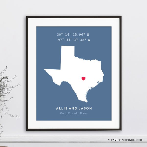 Texas Coordinates State Print // Choose Any State