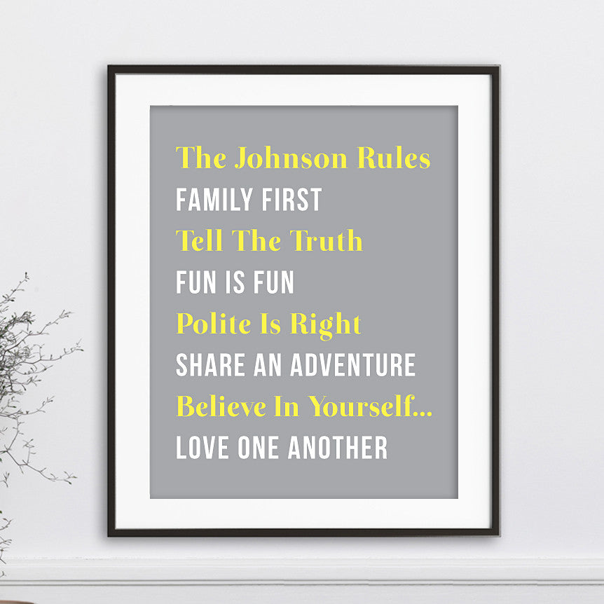 Family Rules Personalized Wall Art // Serif & Bold Text
