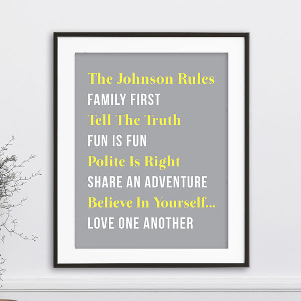 Family Rules Personalized Wall Art // Serif & Bold Text