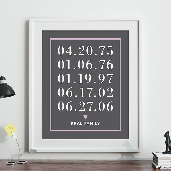 Family Dates Print // Border with Heart