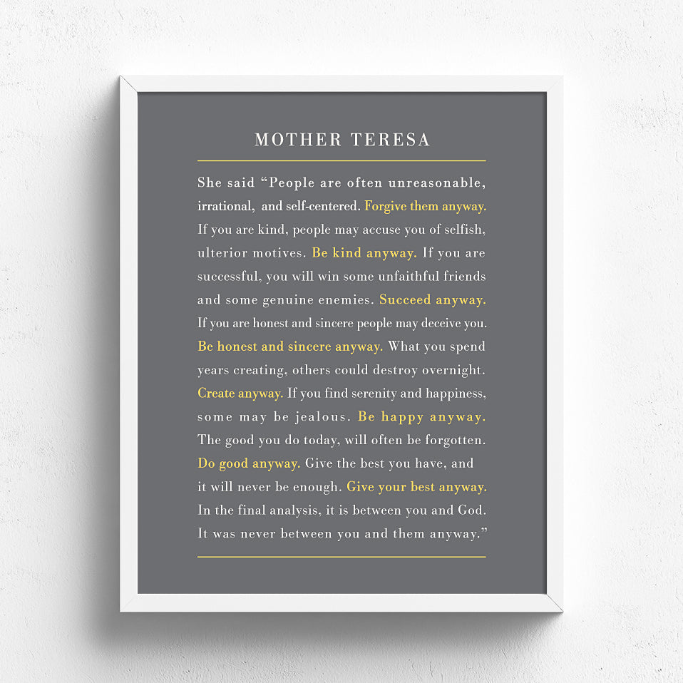 Mother Teresa Do It Anyway Print // Inspirational Quote