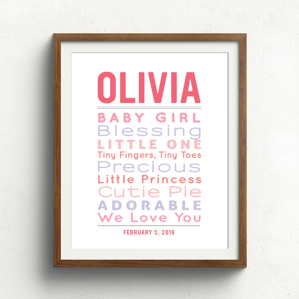 Typographic Baby Word Art Print // Girl Nursery Decor