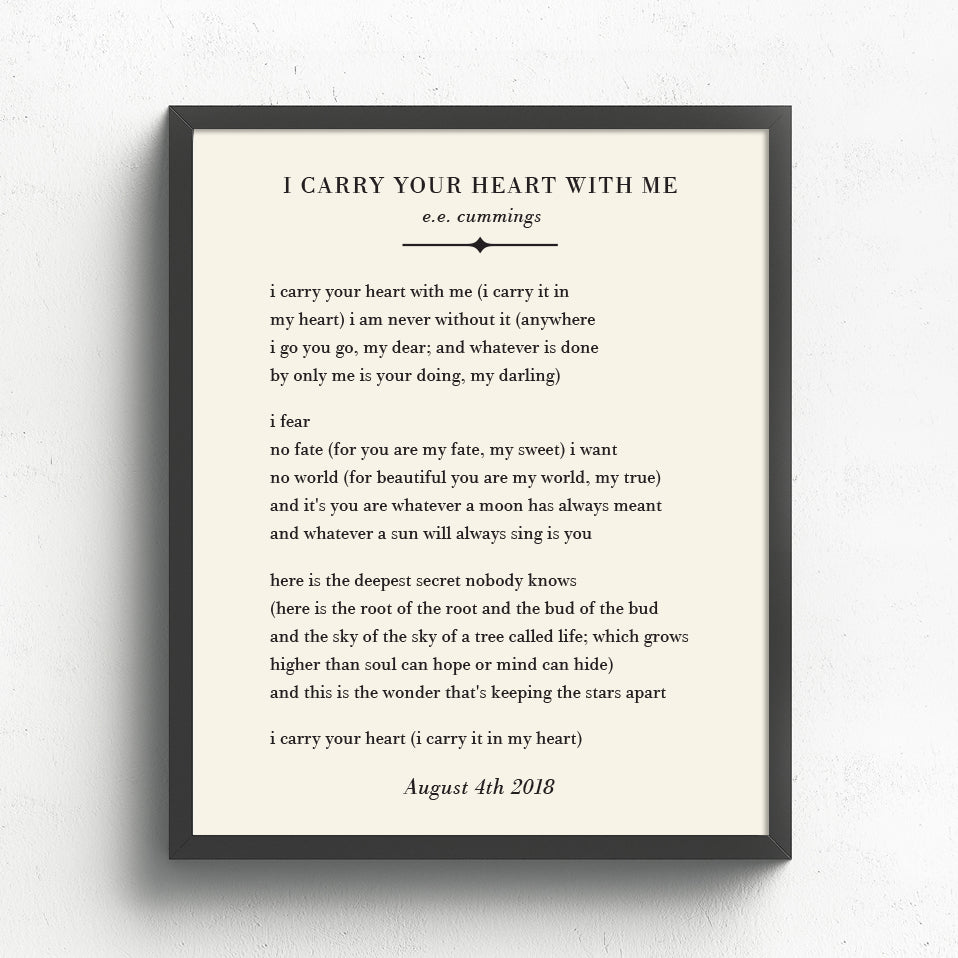 Personalized I Carry Your Heart With Me  //  E.E. Cummings poem