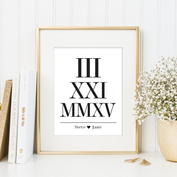 Roman Numeral Date Print // Names & Heart