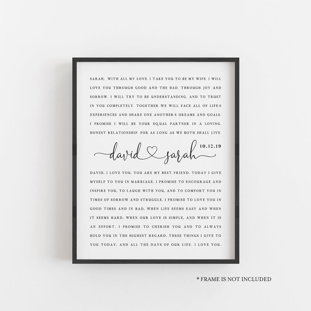 Wedding Vows Print with Calligraphy Heart //  Wedding Gift