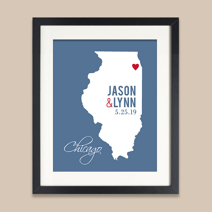 Illinois Wedding Map Print // ANY State or City