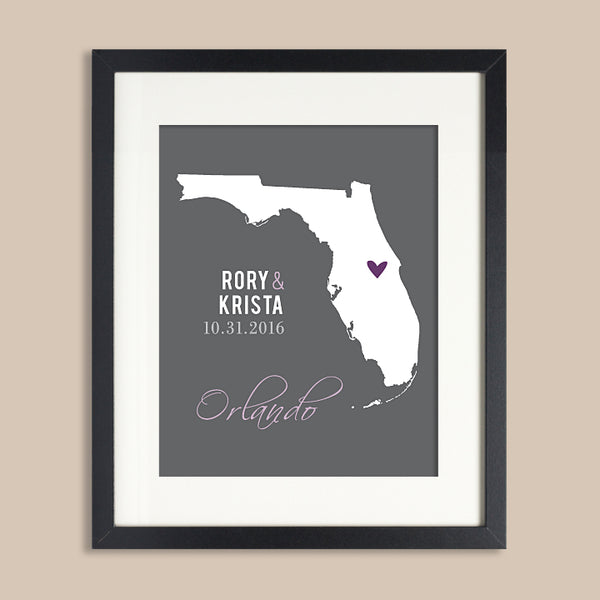 Florida Wedding Map Print // ANY State or City