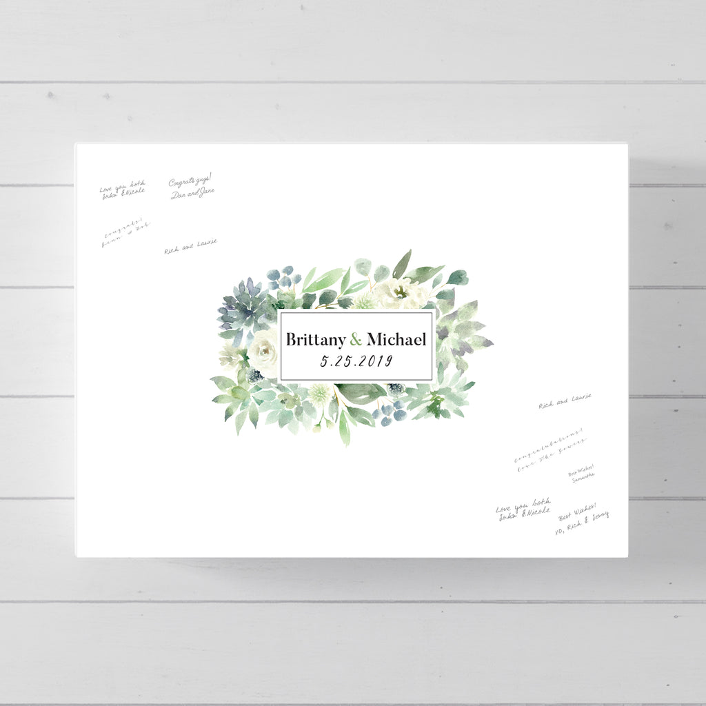 Greenery Succulent Frame Border Wedding Guest Book Alternative // Poster or Canvas