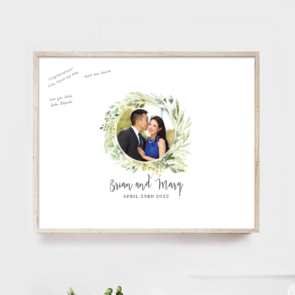 Boho Greenery Wedding Guest Book Alternative with Photo // Poster or Canvas