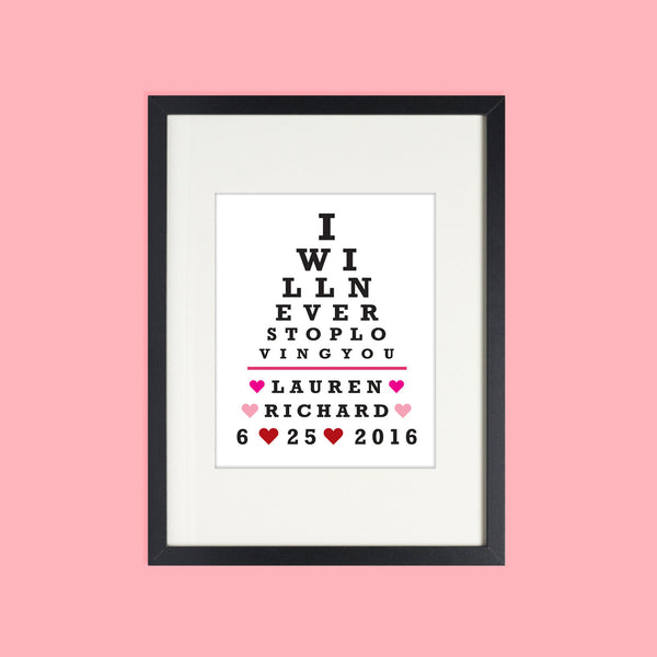 Valentines Day Gift, Gift for Her, Gift for Wife, Unique Wedding Gift, Eye Chart Print, Personalized Wedding