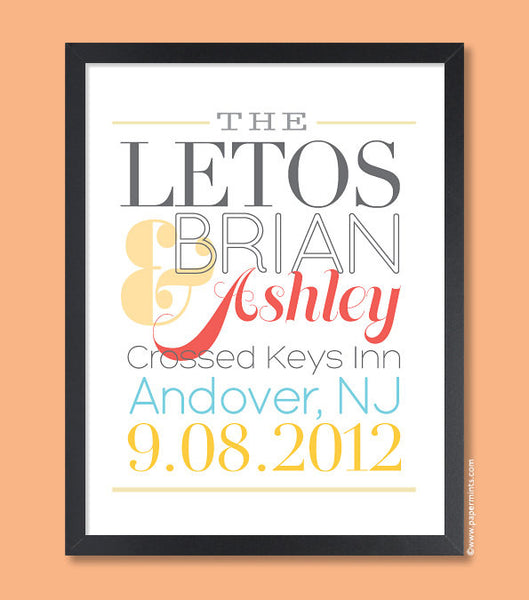 Custom Wedding Gift, Anniversary Gift, Headline Couple, Personalized Name Art Print (Custom Colors)