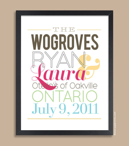 Personalized Wedding Gift, Headline Couple Block Name, Personalized Art Print, Wedding Anniversary Gift