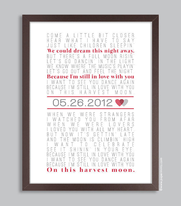 Valentines Gift, Gift for Her, Anniversary Gift, First Dance Song, Personalized Wall Print, custom song lyric art and date