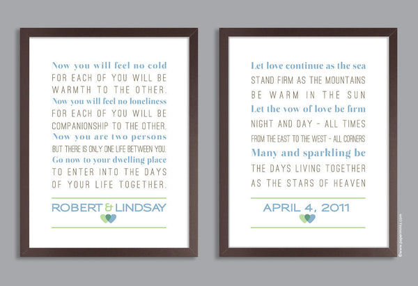 Custom Wedding Anniversary Gift, Personalized Wedding Print, Set of two prints (song lyrics, poem, vows )