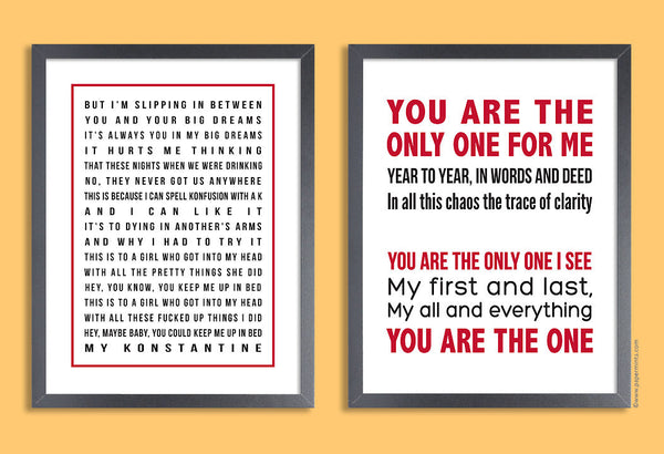 Personalized Quote Print, Set of two prints (song lyrics, poem, quote, message, vows ) in red and black, custom colors