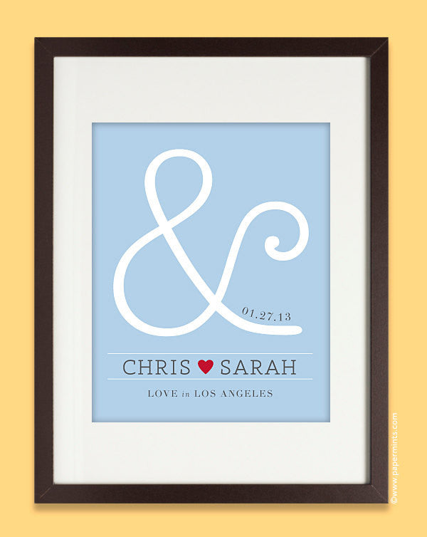 Wedding Gift Idea - Personalized Ampersand Wall Print  8x10, anniversary gift, bridal shower present, custom colors