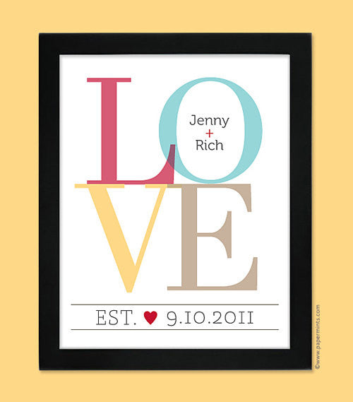 Personalized Wedding Gift, Unique Wedding Gift Idea - LOVE Print, Anniversary Gift, 8x10, 11x14, 16x20