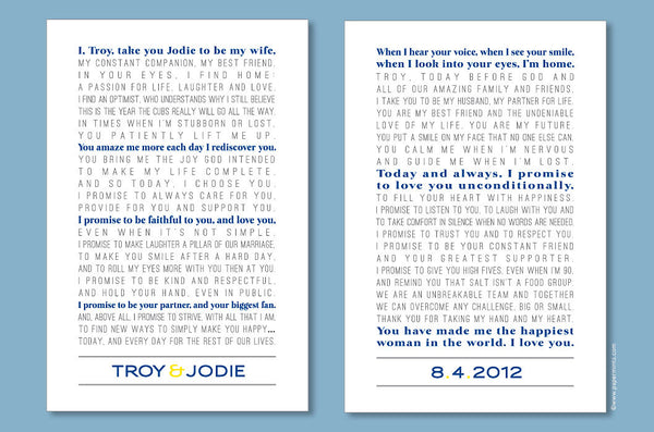 Custom Wedding Vows Print Set