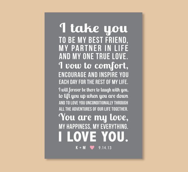 First Anniversary Gift, 1st Anniversary Gift, Personalized Anniversary Print, Wedding Vows, Poem