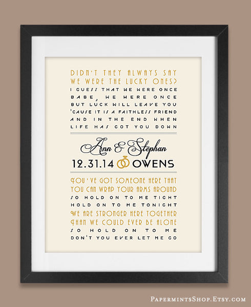 Personalized Wedding Gift, Art Deco Wedding, Gatsby Wedding, Song Lyrics,  first dance song