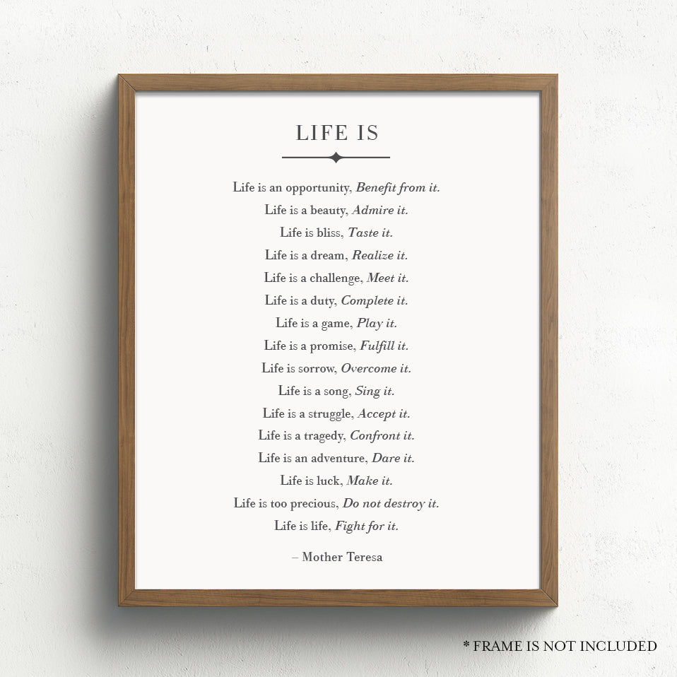 Life Is Quote Art Print // Mother Teresa